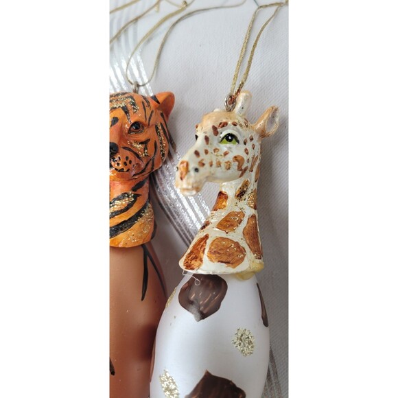 4 Africa Safari Animal Art Glass Ornaments‎ - Giraffe, Zebra, Leopard & Tiger! - Picture 2 of 9